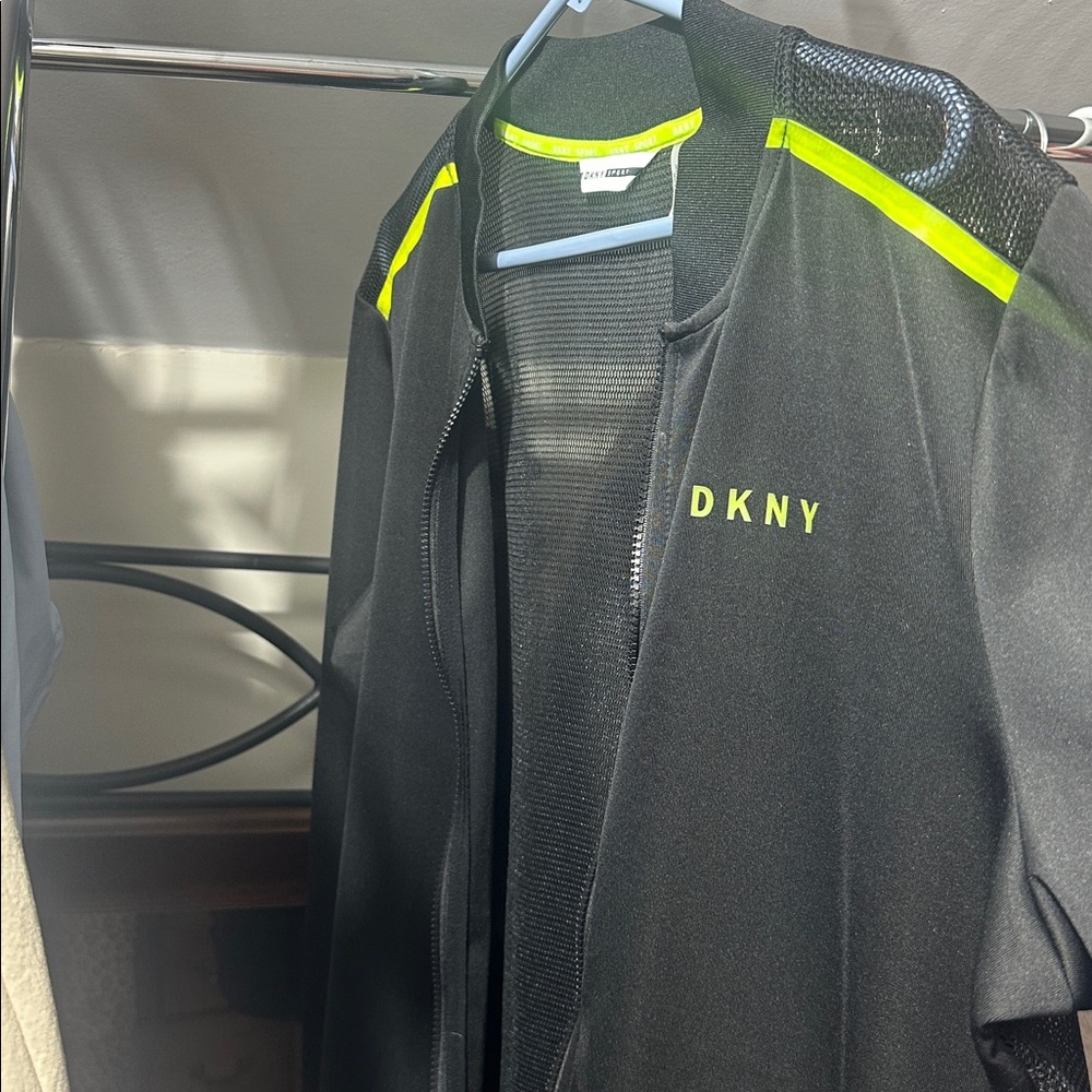 NEW DKNY Black Jacket with Bright Yellow Highlights